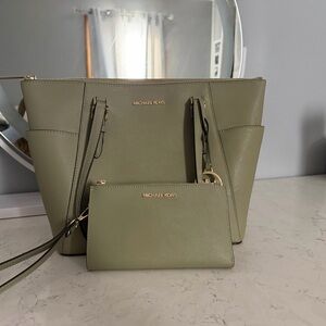 Michael Kors Sage Green Tote and Wallet Set